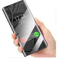 Microcase Huawei P20 Aynalı Kapak Clear View Flip Cover Mirror Kılıf - Siyah