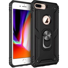 Tekno Grup Apple iPhone 7 Plus Kılıf Yüzüklü Standlı Ultra Korumalı Manyetik Vega Kapak-Siyah + Cam Ekran Koruyucu