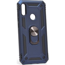 Tekno Grup Huawei Y6 2019 Kılıf Yüzüklü Standlı Ultra Korumalı Manyetik Vega Kapak-Lacivert + Cam Ekran Koruyucu