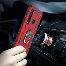 Tekno Grup Xiaomi Redmi Note 7 Kılıf Yüzüklü Standlı Ultra Korumalı Manyetik Vega Kapak-Lacivert + Cam Ekran Koruyucu