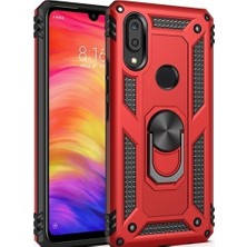 Tekno Grup Xiaomi Redmi Note 7 Kılıf Yüzüklü Standlı Ultra Korumalı Manyetik Vega Kapak-Kırmızı + Cam Ekran Koruyucu