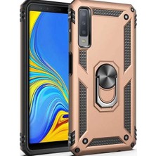 Tekno Grup Samsung Galaxy A7 2018 Kılıf Yüzüklü Standlı Ultra Korumalı Manyetik Vega Kapak-Gold + Nano Ekran Koruyucu