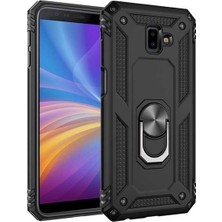 Tekno Grup Samsung Galaxy J6 Plus Kılıf Yüzüklü Standlı Ultra Korumalı Manyetik Vega Kapak-Siyah + Nano Ekran Koruyucu