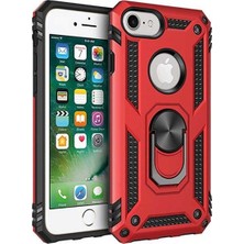 Tekno Grup Apple iPhone 7 Kılıf Yüzüklü Standlı Ultra Korumalı Manyetik Vega Kapak-Kırmızı + Full Body 360 Ekran Koruyucu (Ön-Arka)