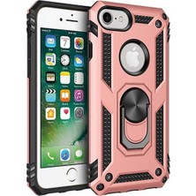 Tekno Grup Apple iPhone 7 Kılıf Yüzüklü Standlı Ultra Korumalı Manyetik Vega Kapak-Rose + Full Body 360 Ekran Koruyucu (Ön-Arka)