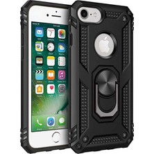 Tekno Grup Apple iPhone 8 Kılıf Yüzüklü Standlı Ultra Korumalı Manyetik Vega Kapak-Siyah + Full Body 360 Ekran Koruyucu (Ön-Arka)