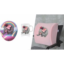 Office Küp 3'lü Ofis Seti Bel Yastığı Kahve Bardağı Mouse Pad Pembe Fil