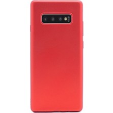 Tekno Grup Samsung Galaxy S10 Mat Premium Silikon Kılıf - Kırmızı + Tam Kaplayan Cam Ekran Koruyucu