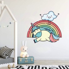 Areksan Reklam Gökkuşağı Uyuyan Unicorn ve Bulutlar Çocuk Odası Duvar Sticker