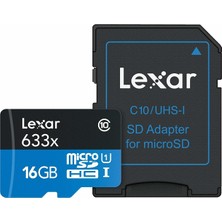 Lexar 633x 16GB microSDHC UHS-1 CL10 Hafıza Kartı + Adaptör LSDMI16GBBEU633A