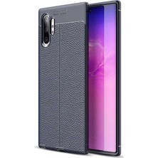 CoverZone Samsung Galaxy Note 10 Plus Kılıf Deri Görünümlü Silikon Kılıf Lacivert