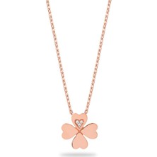 Swarovski Taşlı Yonca Model Gümüş Rose Kolye