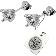 Swarovski Taşlı Tektaş Model Dört Dişli Gümüş Küpe