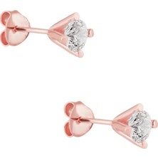 Swarovski Taşlı Tek Taş Model Rose Kaplama Gümüş Küpe
