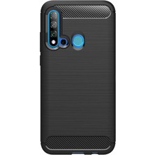 Microcase Huawei Nova 5i Brushed Carbon Fiber Silikon Kılıf - Siyah