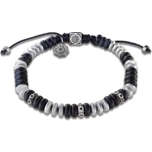 Vaoov Hematit ve Oniks Taşlı Gümüş Erkek Bileklik