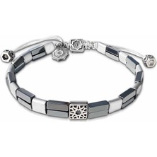 Vaoov Hematit Taşlı 925 Ayar Gümüş Erkek Bileklik