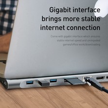 Baseus CATSX-G0G 11 In 1 Enjoyment Series Type-C Notebook Hub Adapter Gray (PD/HDMI/VGA/RJ45/SD/USB*3) Adaptör Çoklayıcı