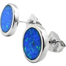 Otantik Gümüş Opal Taşlı Yuvarlak Çivili Gümüş Küpe
