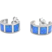 Otantik Gümüş Opal Taşlı Çivili Gümüş Küpe