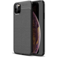 Case 4U Apple iPhone 11 Pro Max Uyumlu Kılıf Darbeye Dayanlıklı Deri Görünümlü Niss Silikon Arka Kapak Siyah