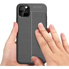 Case 4U Apple iPhone 11 Pro Max Uyumlu Kılıf Darbeye Dayanlıklı Deri Görünümlü Niss Silikon Arka Kapak Lacivert