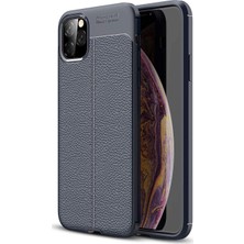 Case 4U Apple iPhone 11 Pro Max Uyumlu Kılıf Darbeye Dayanlıklı Deri Görünümlü Niss Silikon Arka Kapak Lacivert