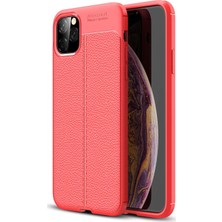 Case 4U Apple iPhone 11 Pro Max Uyumlu Kılıf Darbeye Dayanlıklı Deri Görünümlü Niss Silikon Arka Kapak Kırmızı