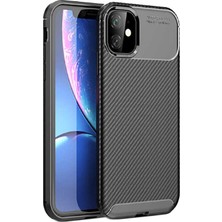 Case 4U Apple iPhone 11 Kılıf Rugged Armor Karbon Desenli Lüx Negro Silikon Arka Kapak Siyah