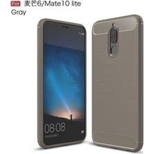 Kılıfist Huawei Mate 10 Lite Kılıf Karbon Fiber Room Silikon Kapak Kılıf + Temperli Cam Gri