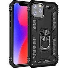 Tekno Grup Apple iPhone 11 Pro Max Kılıf Yüzüklü Standlı Ultra Korumalı Manyetik Vega Kapak - Siyah + Cam Ekran Koruyucu