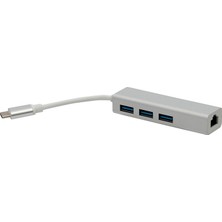 Daytona FC05 Macbook Uyumlu Type-C™ USB3.1 to 3* USB 3.0 1000 Mbps Gigabit Ethernet RJ45 Çevirici Hub Adaptör