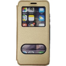 Tekno Grup Samsung Galaxy A6 Plus Kılıf Kapaklı Pencereli Elit Kılıf - Gold