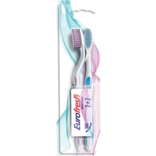 Farmasi Eurofresh 2'li Diş Fırçası Pembe Mavi Orta Sertlikte 360° Temizlik Sağlayan