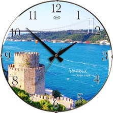 Rikon Hisarı Temalı Dekoratif Bombe Camlı Duvar Saati 35X35 Cm