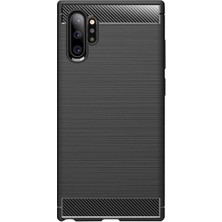 Microcase Samsung Galaxy Note 10 Plus Brushed Carbon Fiber Silikon Kılıf - Siyah