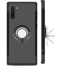 Microcase Samsung Galaxy Note 10 Yüzük Standlı Armor Silikon Kılıf - Siyah