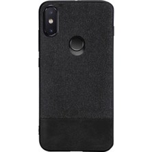 Microcase Xiaomi Mi 8 SE Fabrik Serisi Kumaş ve Deri Desen Kılıf - Siyah