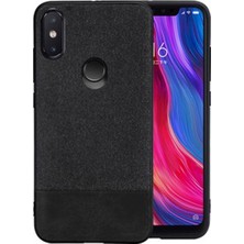 Microcase Xiaomi Mi 8 SE Fabrik Serisi Kumaş ve Deri Desen Kılıf - Siyah