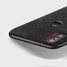 Microcase Xiaomi Mi 8 SE Fabrik Serisi Kumaş ve Deri Desen Kılıf - Siyah