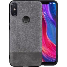 Microcase Xiaomi Mi 8 SE Fabrik Serisi Kumaş ve Deri Desen Kılıf - Gri