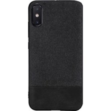 Microcase Xiaomi Mi 8 Pro Fabrik Serisi Kumaş ve Deri Desen Kılıf - Siyah