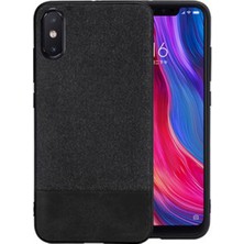 Microcase Xiaomi Mi 8 Pro Fabrik Serisi Kumaş ve Deri Desen Kılıf - Siyah