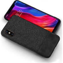 Microcase Xiaomi Mi 8 Pro Fabrik Serisi Kumaş ve Deri Desen Kılıf - Siyah