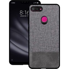 Microcase Xiaomi Mi 8 Pro Fabrik Serisi Kumaş ve Deri Desen Kılıf - Gri