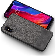 Microcase Xiaomi Mi 8 Pro Fabrik Serisi Kumaş ve Deri Desen Kılıf - Gri