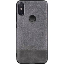 Microcase Xiaomi Redmi Note 6 Pro Fabrik Serisi Kumaş ve Deri Desen Kılıf - Gri