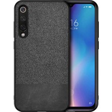 Microcase Xiaomi Mi 9 SE Fabrik Serisi Kumaş ve Deri Desen Kılıf - Siyah