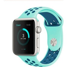 Case 4U Apple Watch Seri 7/6/SE/5/4 Delikli Spor Kayış 45mm 44mm 42mm Uyumlu Açık Yeşil - Mavi