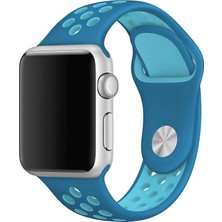 Case 4U Apple Watch Seri 7/6/SE/5/4 Delikli Spor Kayış 45mm 44mm 42mm Uyumlu Mavi - Turkuaz